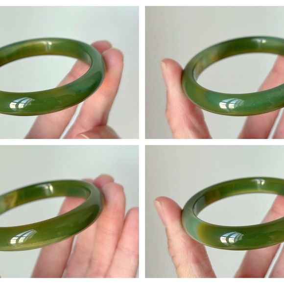 52mm Natural Green Banded Agate Round Bangle BA121 - Picture 6 of 10